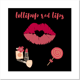 Lollipop red lips. Girly lipstick makeup candy Posters and Art